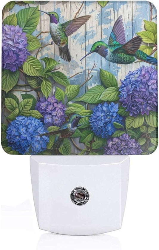 Led Night Light, Floral Hydrangea Hummingbird Decorative Plug in Nightlights,with Smart Auto Dusk to Dawn Night Light for Bedroom, Kitchen, Nursery, Bathroom - Bloomnest