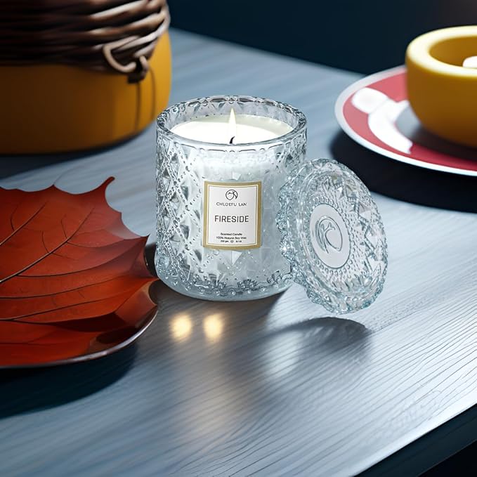 Chloefu LAN Smokey Fireside Scented Candle Gifts for Men Cashmeran Leather Candles for Home Scented, 55 Hours Long Burning, 8.1 Ounce Premium Soy Wax - Bloomnest