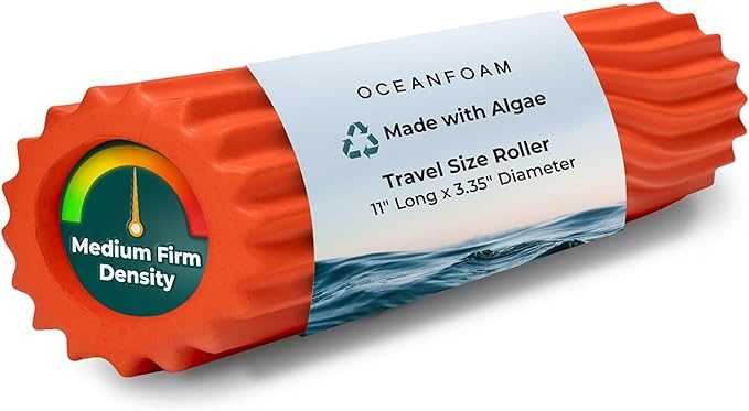Oceanfoam Ripple Travel Foam Roller (11" x 3.35") Firm Mini Foam Roller for Physical Therapy, Deep Tissue Massage, Back Pain - High Density, Ergonomic Wave Textured - Yoga, Pilates, Exercise (Orange)