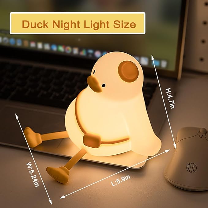 Duck Night Light for Kids 3 Levels Dimmable Silicone Animal Nursery Light,Adorable Rechargeable 30min Timmer Novelty Bedside Touch Lamp,Baby Nursery Kids Room Decor,Gifts for Girls boy - Bloomnest