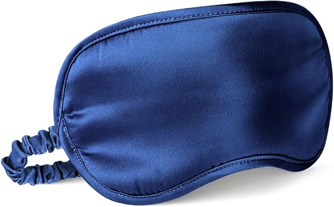 LULUSILK Mulberry Silk Sleep Eye Mask Blindfold with Elastic Strap Headband, Soft Eye Cover Eyeshade for Night Sleeping, Travel, Nap (Navy Blue) - Bloomnest