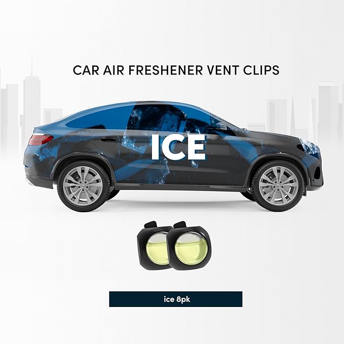 Car Air Freshener Vent Clips, 8 Pack, Provides Long-Lasting Scent, Up to 240 Days, Odor Eliminator (Ice Scent) - Bloomnest