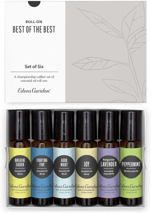 Edens Garden Essential Oils Best of the Best Roll-On 6 Set – 100% Pure Therapeutic Grade: Breathe Easier, Fighting Five, Good Night, Joy, Lavender & Peppermint Oil For Skin Care, 10 ml Roll-On/ 6 Pack - Bloomnest