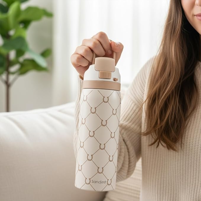 Horse Lover Insulated Stainless Steel Water Bottle with Straw for Sports and Travel, 32oz, Gifts for Women Girls Friends Teens Birthday Christmas (Brown) - Bloomnest