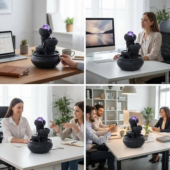 Tabletop Fountain Indoor Waterfall Meditation Fountain,Desktop Water Feature with LED Light for Home Office Bedroom Relaxation (26003) - Bloomnest