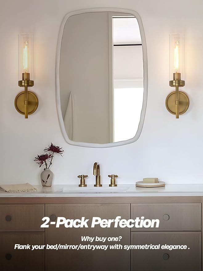 Modern Wall Sconces Set of Two Brass Gold Bathroom Vanity Light with Handblown Clear Glass Hardwired Wall Sconce Light for Bathroom Mirror Bedroom Livingroom Hallway Indoor - Bloomnest