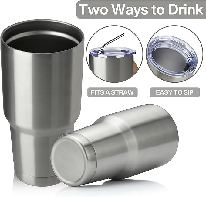 MEWAY 30oz Insulated Tumbler With Lids and Straws,Stainless Steel Double Vacuum Coffee Tumbler Cup, Brush, Durable Powder Coated Coffee Cup for Cold & Hot Drinks, Office, Travel(Silver,12 PACK) - Bloomnest