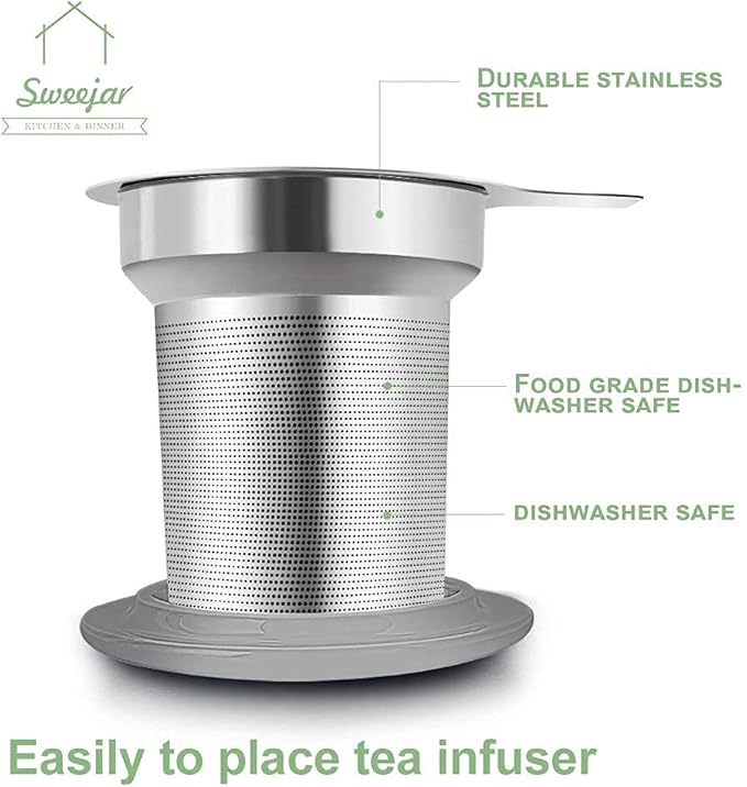 Sweejar Porcelain Tea Infuser Cup with Lid, 16 oz Teacup with Strainers for Loose Leaf, Microwave and Dishwasher Safe Coffee Mug, Steeping Mug for Tea Drinkers,Christmas Gift (White) - Bloomnest