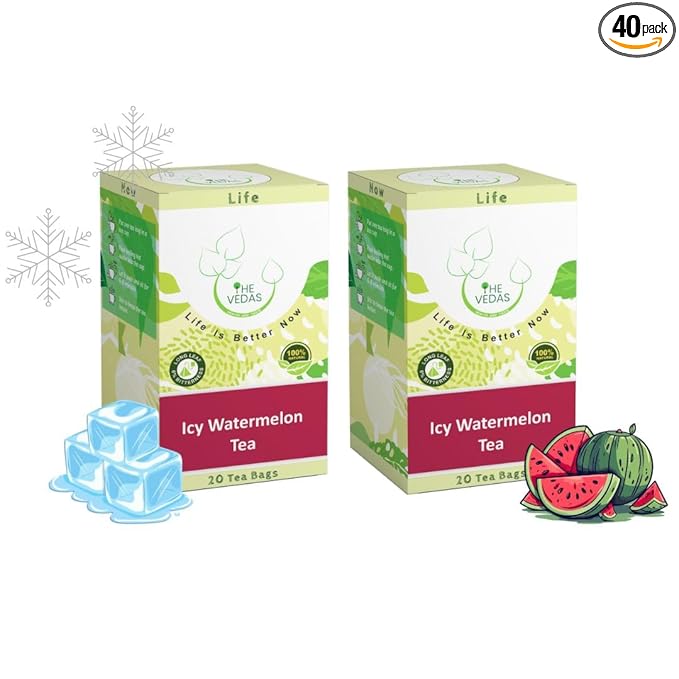 THE VEDAS Icy Watermelon Tea | Herbal Tea | Biodegradable Cotton Teabags | 40 Tea Bags(Pack of 2) - Bloomnest
