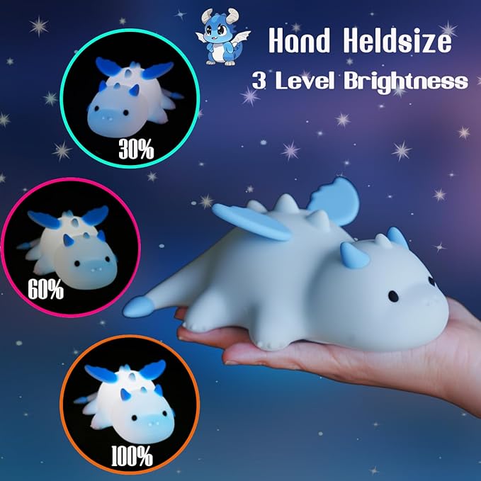 Dragon Night Light, Cute Baby Dragon Gifts, Soft Silicone Lamp with 3 Level Warm Light and RGB Changing, Breastfeeding Nursery Portable Kawaii Bedside Lamp for Baby, Toddler, Boys and Girls - Bloomnest