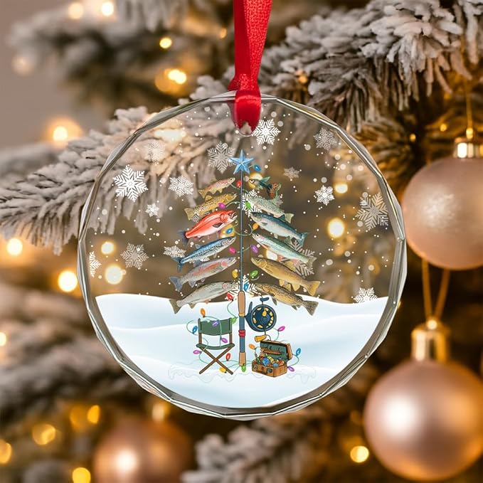 Fishing Glass Ornament – Handcrafted Hanging Decoration, Elegant Keepsake with Unique Fishing Design, for Home, Holiday Tree, or Special Occasion - Bloomnest