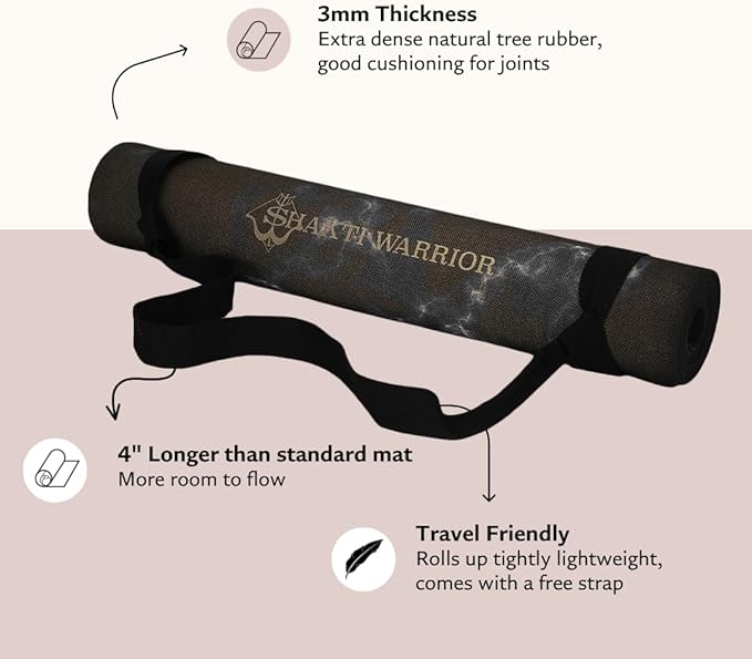 Shakti Warrior Pro Hemp Mat - Artist Designed, Premium Printed Eco-Friendly Non-Slip mat, Great for Regular & Hot Yoga, Pilates, Workouts 72 inch x 24 inch x 3mm Thick