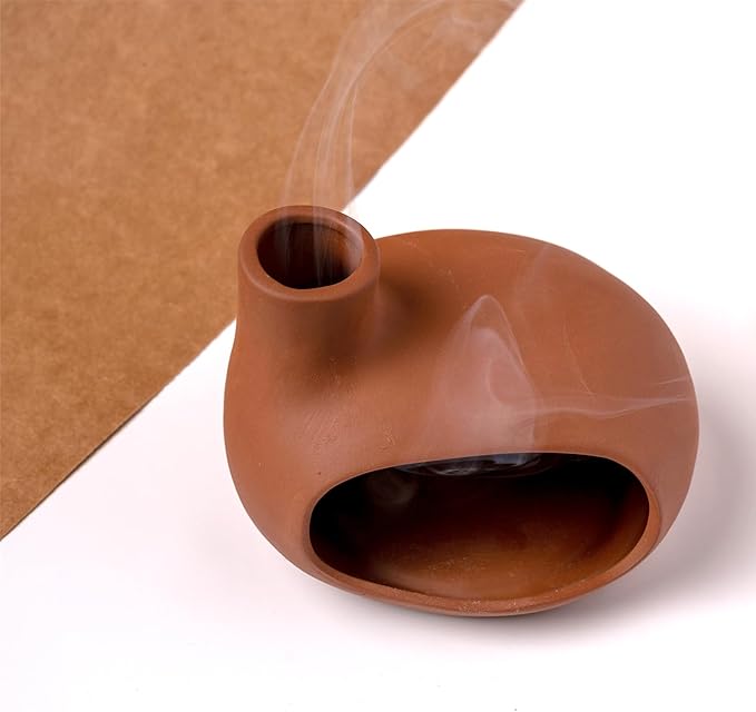 Terracotta Palo Santo Holder - Modern Chiminea Incense Burner for Yoga, Meditation, and Energy Cleansing - Wood Sticks Dish, Sage Ash Catcher, Smudge Bowl, Cone Burner - Unique Meditation Gift - Bloomnest