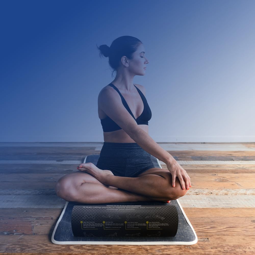 Fitness Foam Roller with Printed Exercises - 17''x 6'' Lightweight EPE/PE Exercise Roller Foam - Includes 12 Guided Stability, Mobility & Recovery Moves - Dual Color Instructional Design