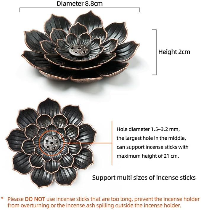 Incense Burner, Incense Holder for Sticks, Brass Lotus Incense Stick Holder and Detachable Ash Catcher - Bloomnest