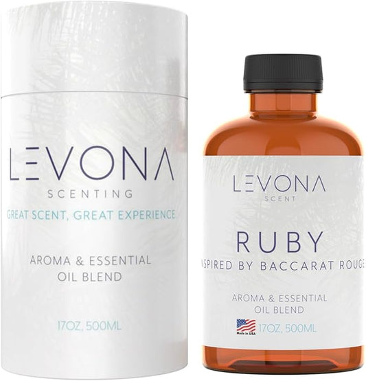 Levona Scent Essential Oil - Fresh Aroma for Home, Office, Hotel & Spa, Ideal for Humidifiers & Diffusers, Hotel Fragrance with Orange Rind & Watery Notes - 500ml / 17 fl oz, Ruby LEVONASCENT