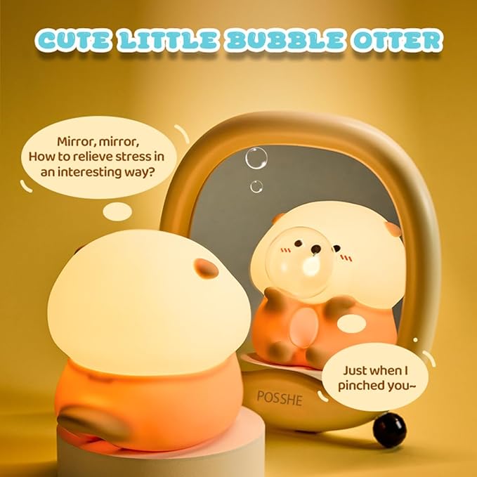 Sea Otter Night Light, Cute Otter Gifts, Soft Silicone Lamp with 3 Level Warm Light and RGB Changing, Breastfeeding Nursery Portable Kawaii Bedside Lamp for Baby, Toddler, Boys and Girls - Bloomnest