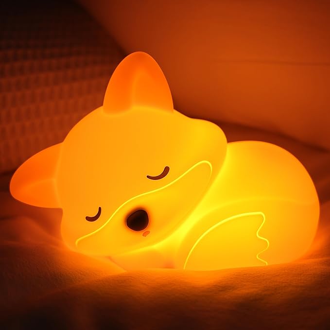 YuanDian Fox Night Light, Squishy Fox Silicone Lamp Novelty Gifts, Rechargeable Dimmable Timer Bedside Touch Nightlight for Breastfeeding Toddler Baby Kids - Bloomnest