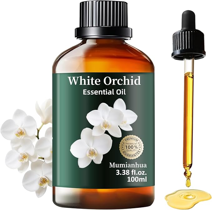 Mumianhua White Orchid Essential Oil Pure - Therapeutic Grade Aromatherapy Oil for Skin Care, Diffuser & Candle Making 100ml 3.38 Oz w/Dropper - Bloomnest