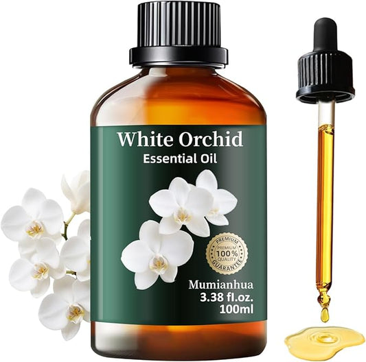 Mumianhua White Orchid Essential Oil Pure - Therapeutic Grade Aromatherapy Oil for Skin Care, Diffuser & Candle Making 100ml 3.38 Oz w/Dropper - Bloomnest