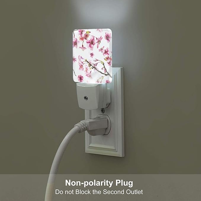 Watercolor Cherry Blossoms Night Light,Plug-in Night Lights with Dusk to Dawn Sensor for Stairway,Hallway,Bedroom Sleep Friendly Ideal for Women/Girls/Boys Gift,0.5w - Bloomnest