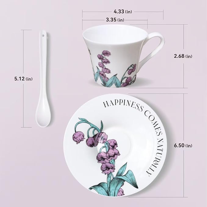 Tea Cup Set With 2 Tea Cups 2 Saucers And 2 Spoon 7 OZ Espresso Coffee Mug Vintage Creativetea Teacup And Saucer Set For Coffee,Tea,Latte, Cappuccino - Bloomnest