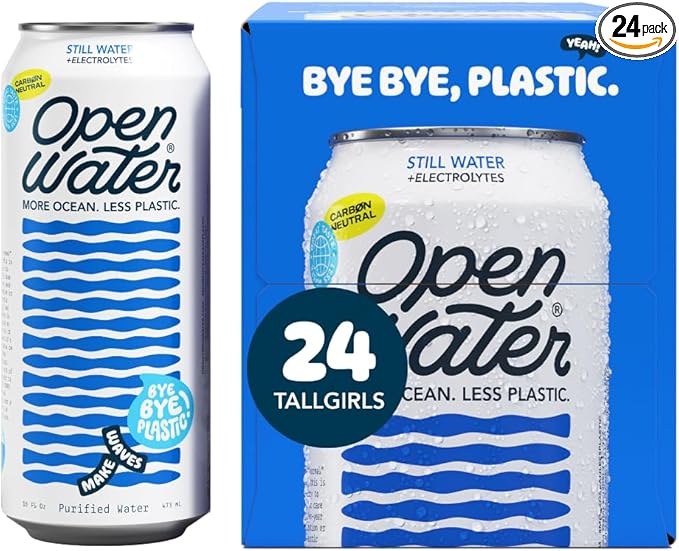 Open Water Still 16oz Tallgirl (2 cases, 24 cans) - Sustainable Aluminum Canned Sparkling Water With Electrolytes - 7.0 pH Balanced BPA-Free Ultra-Purified Water - Bloomnest