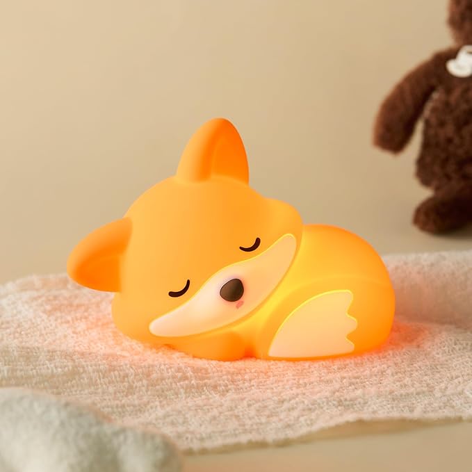 ATSUI Fox Night Light, LED Squishy Novelty Animal Lamp, Food Grade Silicone, 2 Level Dimmable, Nursery Nightlight for Desk Decor, Funny Gifts Stuff for Boys Girls Baby, White Elephant Gifts - Bloomnest