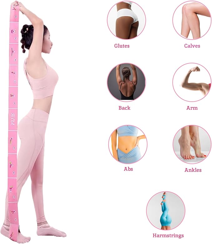 2 PCS Stretch Bands For Kids and Adults – Yoga Straps for Stretching with Multi- Loop – Workout Guide – Video For Exercise, Elastic Stretch Strap Pilates, Yoga, Dance, Gymnastics, Dance, Ballets Bands - Bloomnest