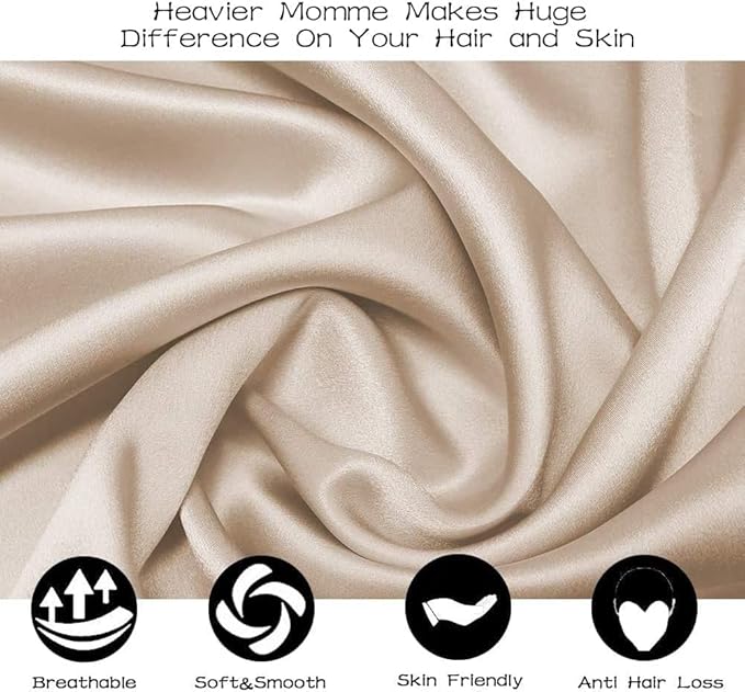 Adubor Silk Pillowcase 2 Pack for Hair and Skin with Hidden Zipper, Both Sides 23 Momme Silk Pillow Case (Beige, Standard: 20''x26'') - Bloomnest
