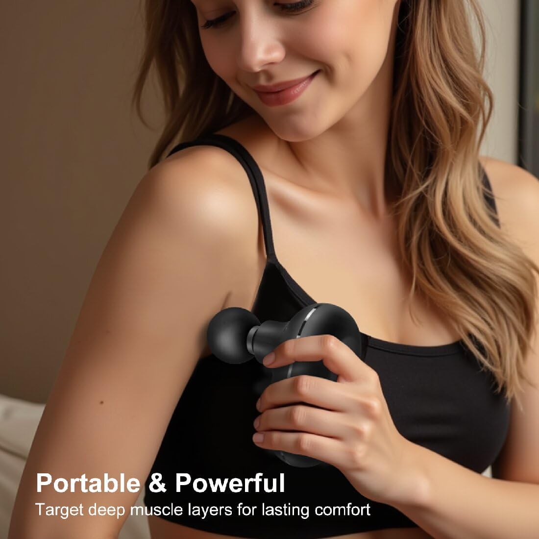 Mini Massage Gun, Deep Tissue Massager Gun, Portable Percussion Small Muscle Massager Gun, Quiet Massager, USB Charging, with 4 Different Massage Accessories, for Full Body Recovery- Black
