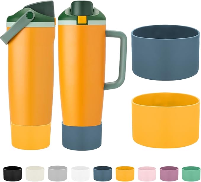 Mity rain 2PCS Protective Silicone Boots for Owala 30oz & 40oz FreeSip Sway Bottles & Tumblers - Accessories for owala, Enhances Stability & Prevents Scratches (Golden Yellow & Slate Blue) Mityrain