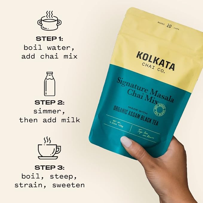 Kolkata Chai Signature Masala Chai mix, 100% Organic Black Tea, Makes 20 cups, Premium loose leaf tea and spice blend, All Natural, 4.23 oz - Bloomnest