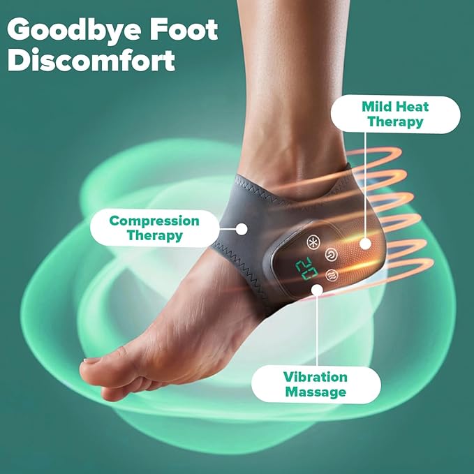 FootRenew Dual Set Heated Foot & Ankle Relaxation Wraps – 2-Pack Portable Electric Foot Massager for Home Comfort – 3 Vibration Modes, 5 Heat Levels (2-Piece)