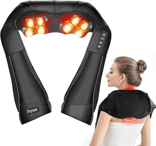 Joyset Shiatsu Neck and Back Massager with Heat,Electric Shoulder Massager for Pain Relief Deep Tissue,3D Kneading Massage with Cloth Cover Easy to Clean Best Gift for Men Women Parents - Bloomnest