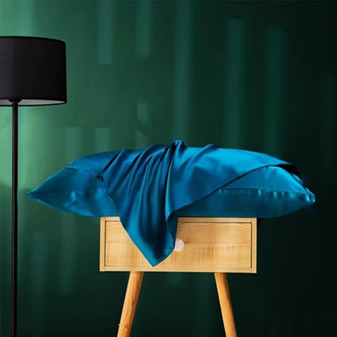 USA Made 100% Silk Pillowcase Peacock, Certified 6A Grade 22 Momme Mulberry Silk Pillow Case for Women Hair and Skin Protection, Anti Face Wrinkle, 1 Pc 20"x26" (Standard, Peacock Blue) - Bloomnest