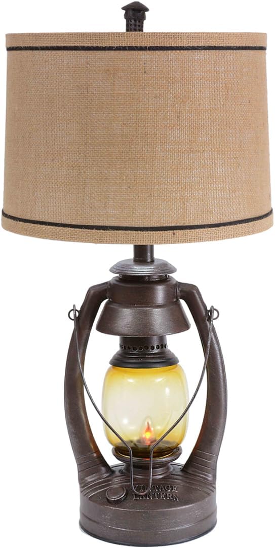 BLACK FOREST DECOR Vintage Lantern Table Lamp - Rustic Cabin Decor for Living Room, Nightstand, Desk - 25.5" x 13" - Bloomnest
