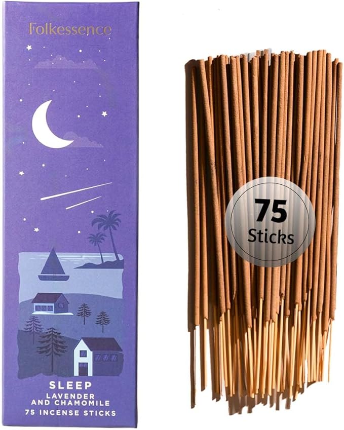 Folkulture Incense Sticks (75 Sticks) | 8" Premium Lavender & Chamomile Incense Sticks for Deep Sleep, Aromatherapy, Relaxation Gifts | No Charcoal, Non Toxic, 45 Mins, Long Burning Insence-Sticks FOLKULTURE