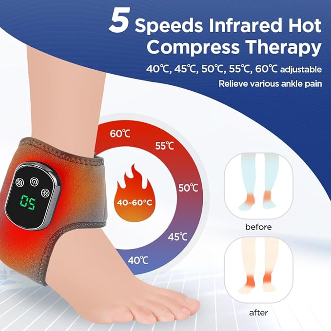 Portable Foot and Ankle Massager with Heat – 3-Speed Vibration & 5-Temperature Settings, Wireless for Pain Relief, Swelling, Plantar Fasciitis, Travel & Home Use, Gift (1) - Bloomnest