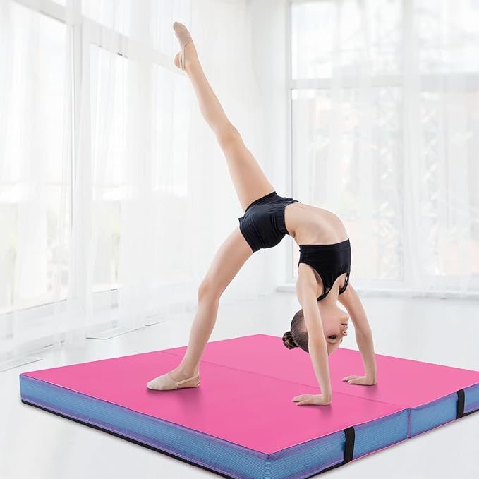 Giantex 4' x 4' Folding Gymnastics Mat with Carry Handles, Bio-Folding Tumbling Mat for Kids & Cheerleading - Bloomnest