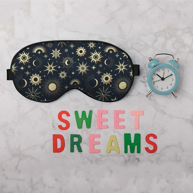 Mystical Night Eye Mask Sleeping Mask Gold Sun Moon and Stars Space Galaxy Black Sleep Masks Silky Soft Eye Cover for Women Men Shading Blindfold for Air Travel Sleeping - Bloomnest