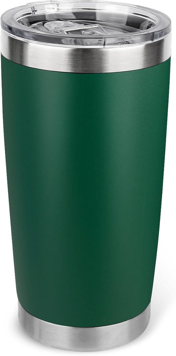 20oz Stainless Steel Tumbler with Lid, Travel Mug - Double Wall Vacuum Powder Coated Cup - Dark Green, 1 Pack - Bloomnest