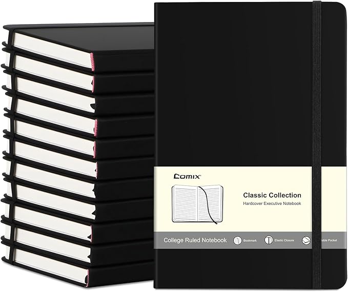 COMIX 12 Pack Lined Journal Notebooks for Work, 240 Pages, Medium 5.5" x 8.3", Hardcover Journaling Notebook for Women & Men, Fits for School Home Church - Bloomnest