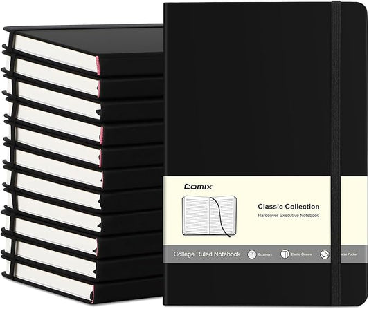 COMIX 12 Pack Lined Journal Notebooks for Work, 240 Pages, Medium 5.5" x 8.3", Hardcover Journaling Notebook for Women & Men, Fits for School Home Church - Bloomnest