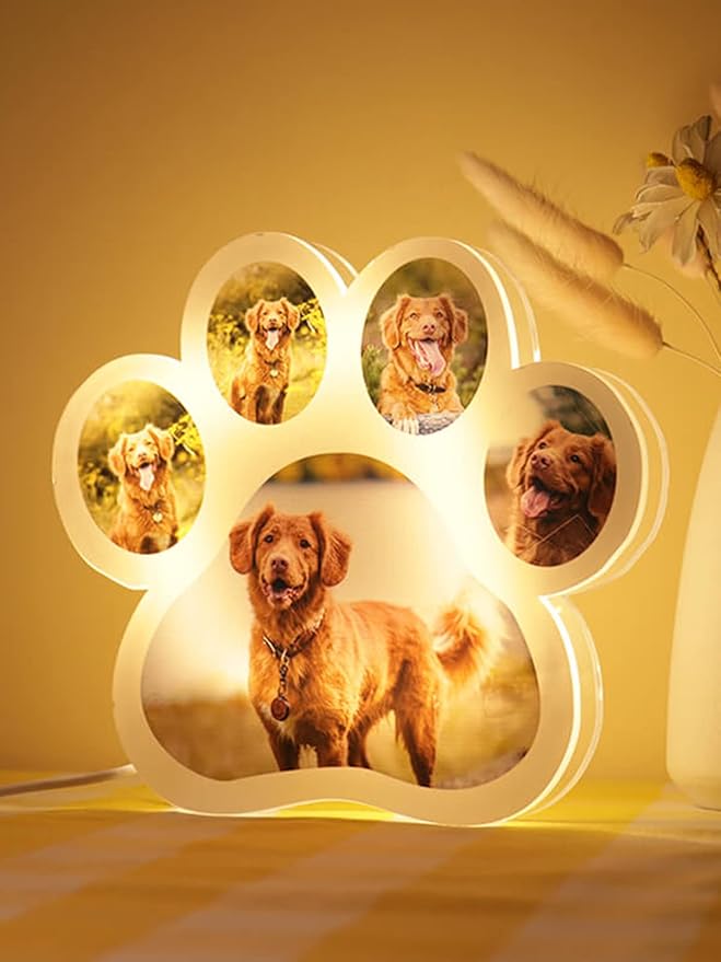 Personalized Dog paw Photo Lamp Custom Photo Night Light Acrylic Board Nightlight Decor Room Bedside Lamp Gifts for Christmas Birthday Gifts Personalized Gift for Pet Lover (Dog paw 2) - Bloomnest
