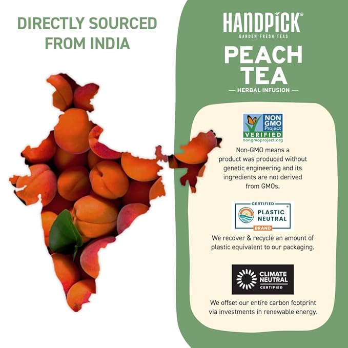 HANDPICK, Peach Tea Bags (80 Count) Non-GMO, Caffeine-Free - Peach, Hibiscus, Cinnamon, Cloves, Ginger | Floral & Refreshing Herbal Tea Bags, Brew Iced Tea or Hot Tea - Bloomnest