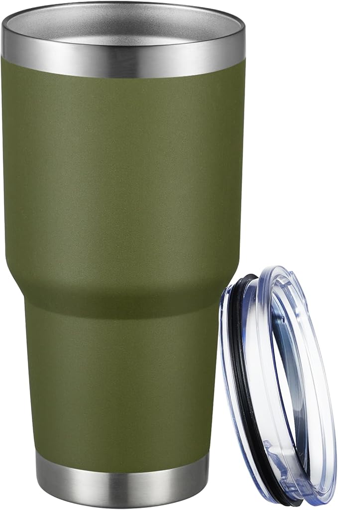 MEWAY 30oz Tumbler Double Wall Vacuum Insulated Travel Mug, Stainless Steel Tumbler with Lid, Durable Powder Coated Insulated Coffee Cup for Cold & Hot Drinks (Army Green,1 PACK) - Bloomnest