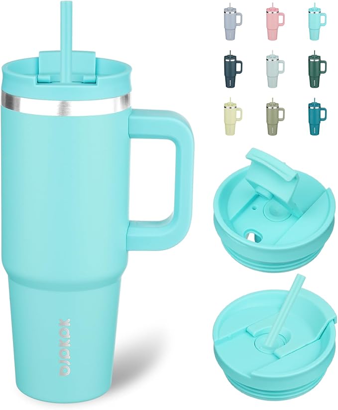 BJPKPK 30 oz Insulated Tumbler With Lid And Straw Stainless Steel Tumblers Cup With Handle For Women And Men,Turquoise BJPKPK
