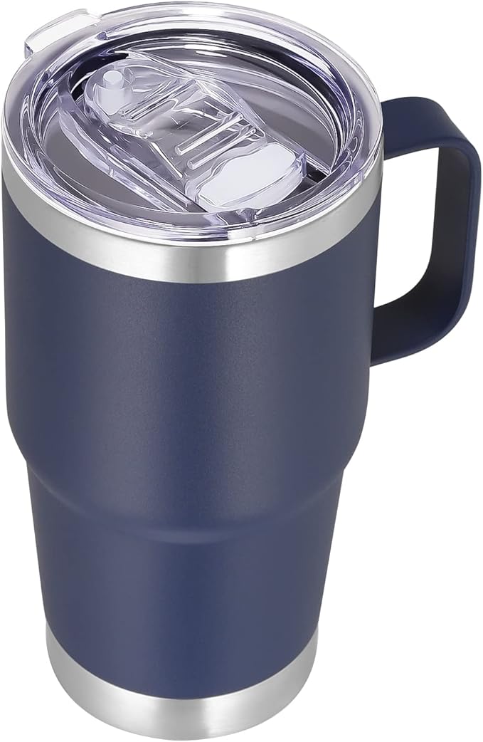 VEGOND 20 oz Tumbler with Handle Lid and Straw, Stainless Steel Insulated Travel Coffee Mug Spill Proof Double Wall Metal Tumbler Cup Keeps Drink Hot and Cold, Navy Blue 1 Pack - Bloomnest
