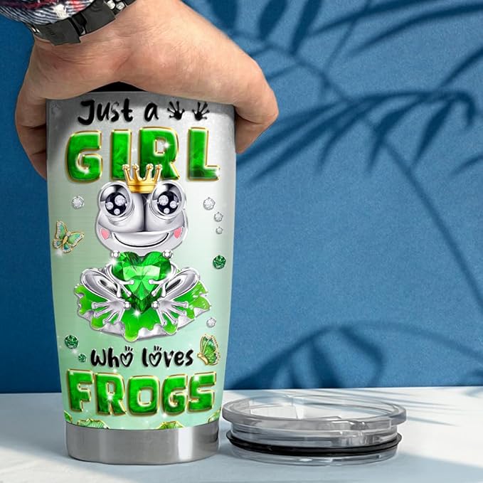 SANDJEST Frog Tumbler 20oz Girl Who Loves Frogs Cup Stainless Steel Insulated Tumblers Coffee Travel Mug for Girls Teen Gift for Birthday Christmas - Bloomnest